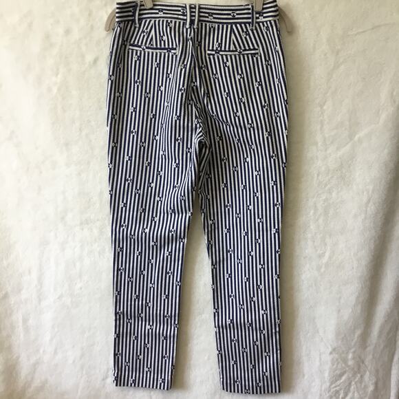 Anthropologie Blue & White Slim Trousers with Embroidery - Picture 3 of 16